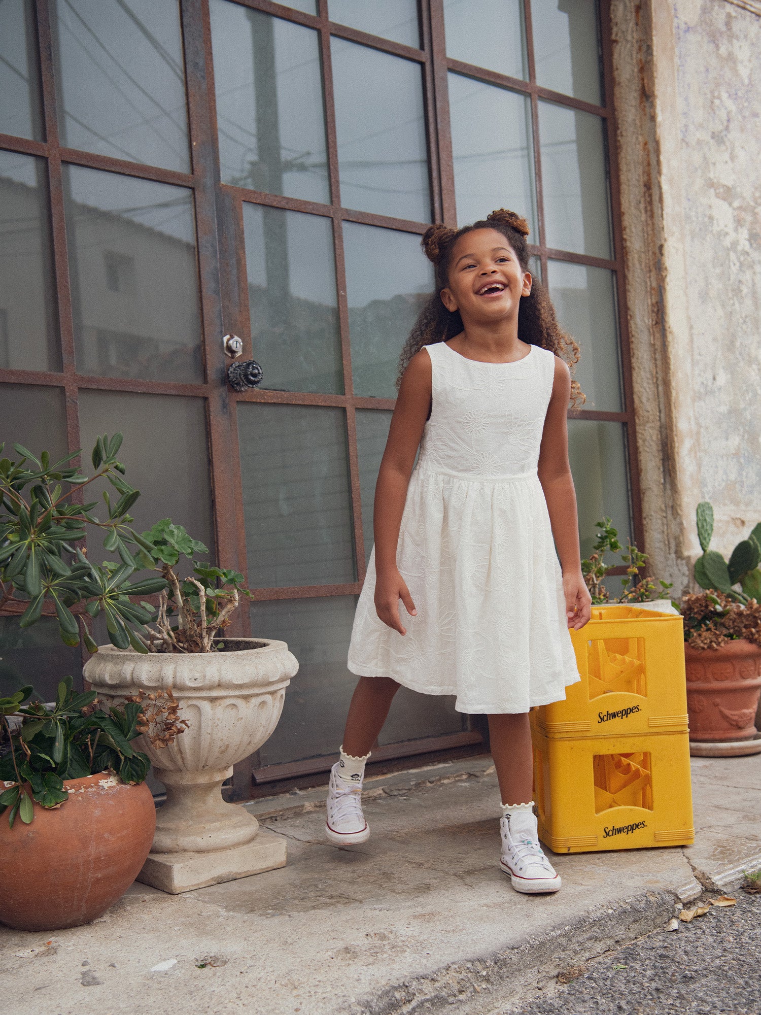 Off-White Dress with Heart Cutout for Girls