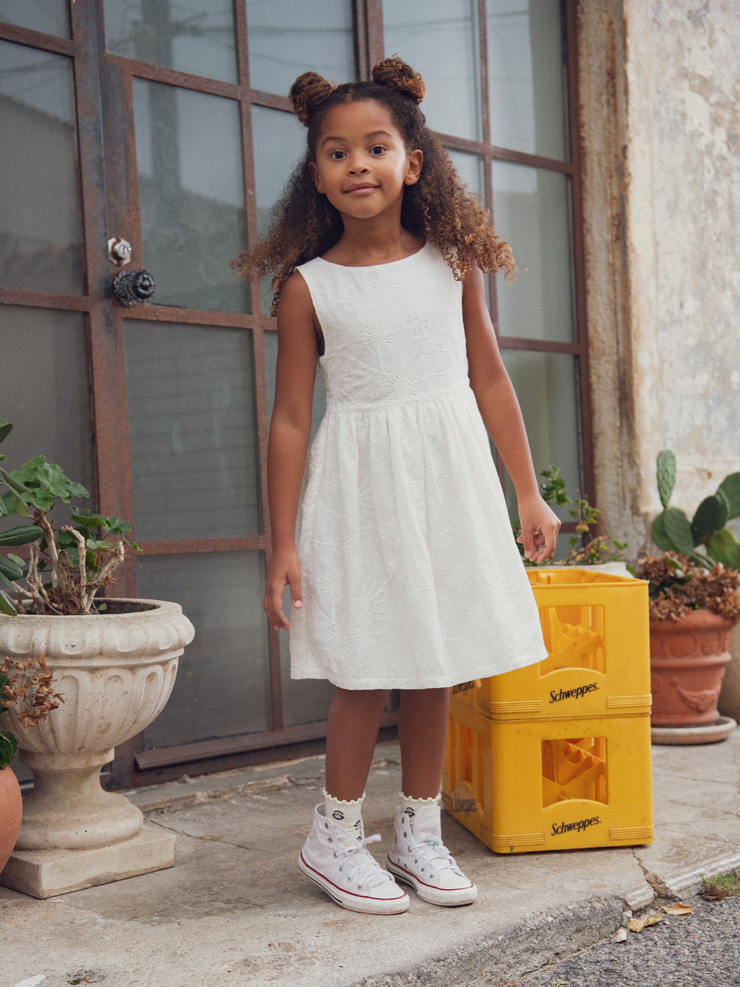 Off-White Dress with Heart Cutout for Girls