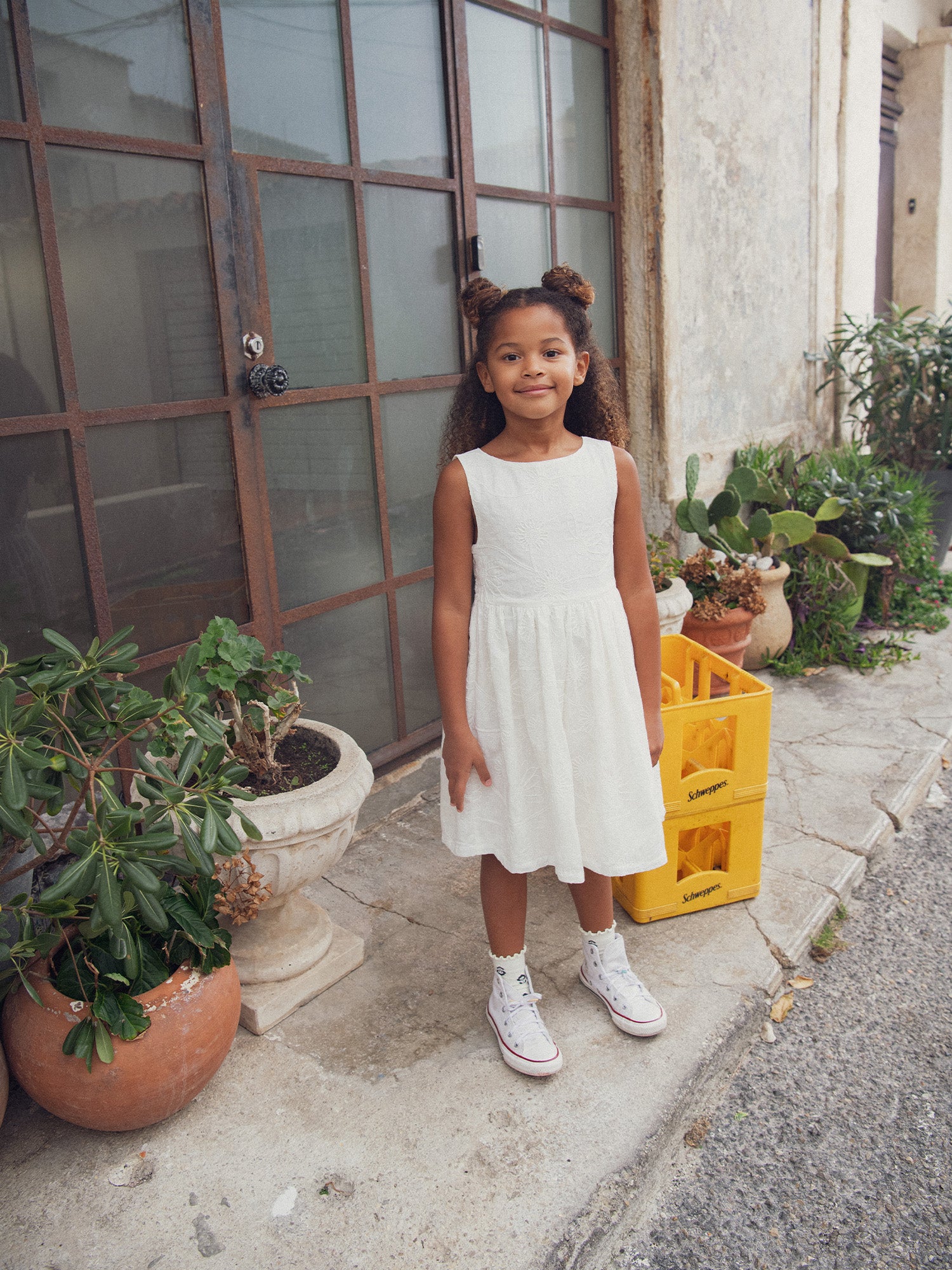 Off-White Dress with Heart Cutout for Girls