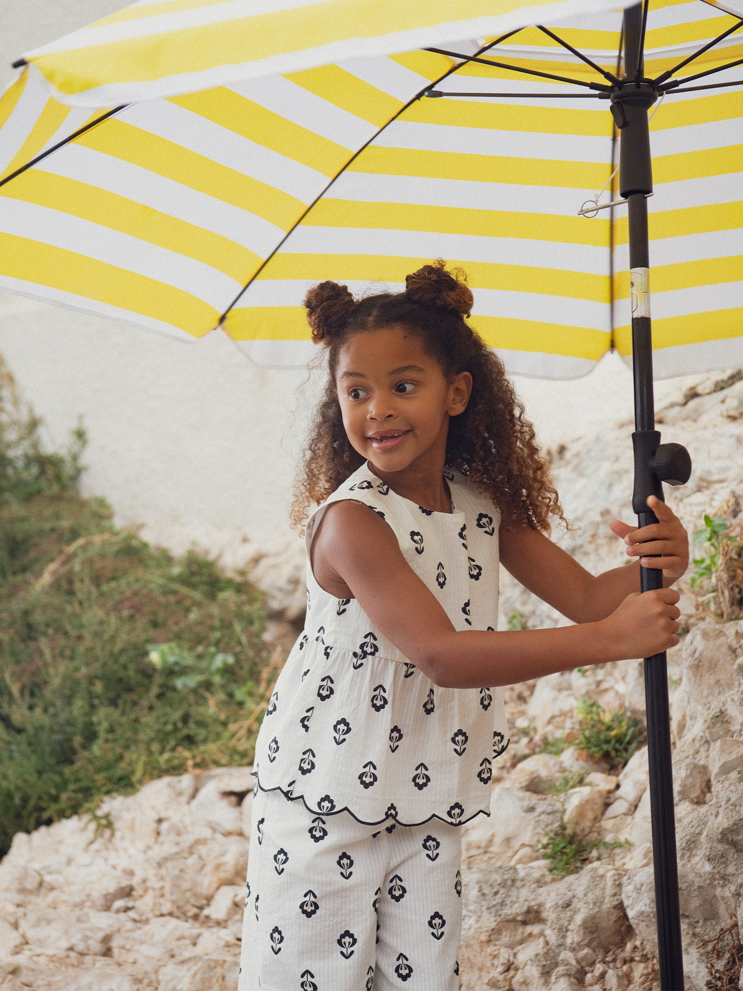 Ecru Blouse with Floral Print for Girls