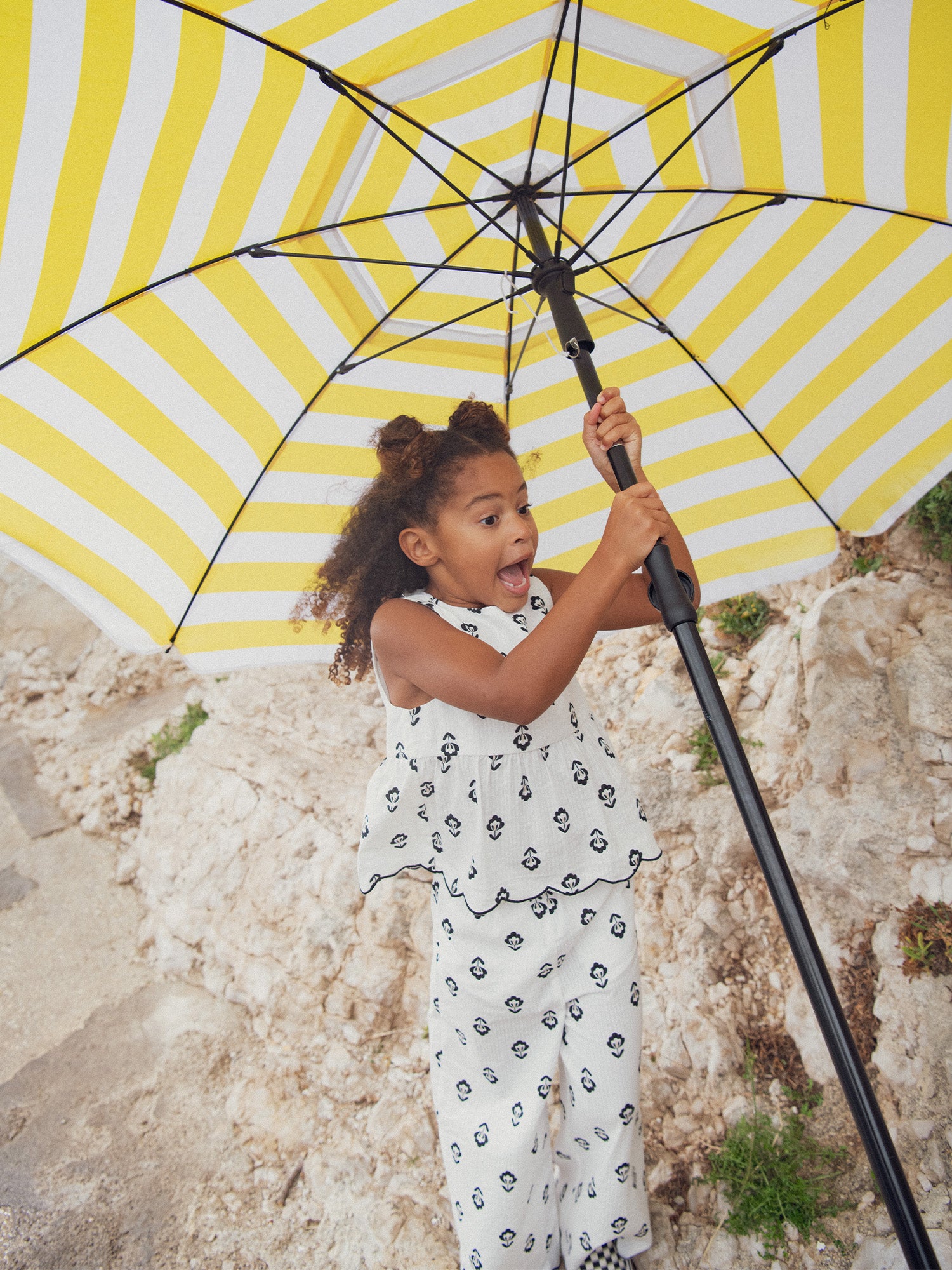 Cream Pants with Flower Print for Girl