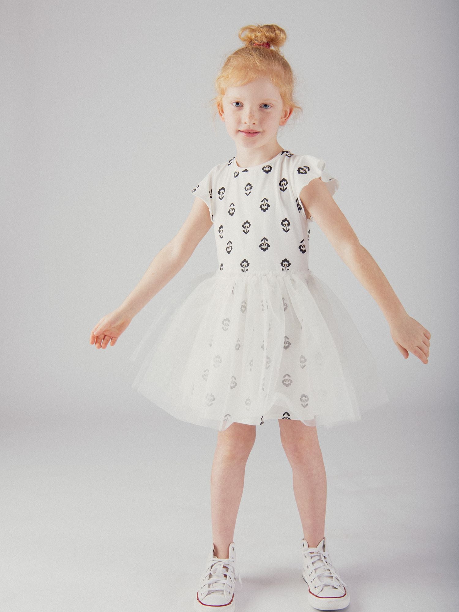 Cream two-material dress for girl