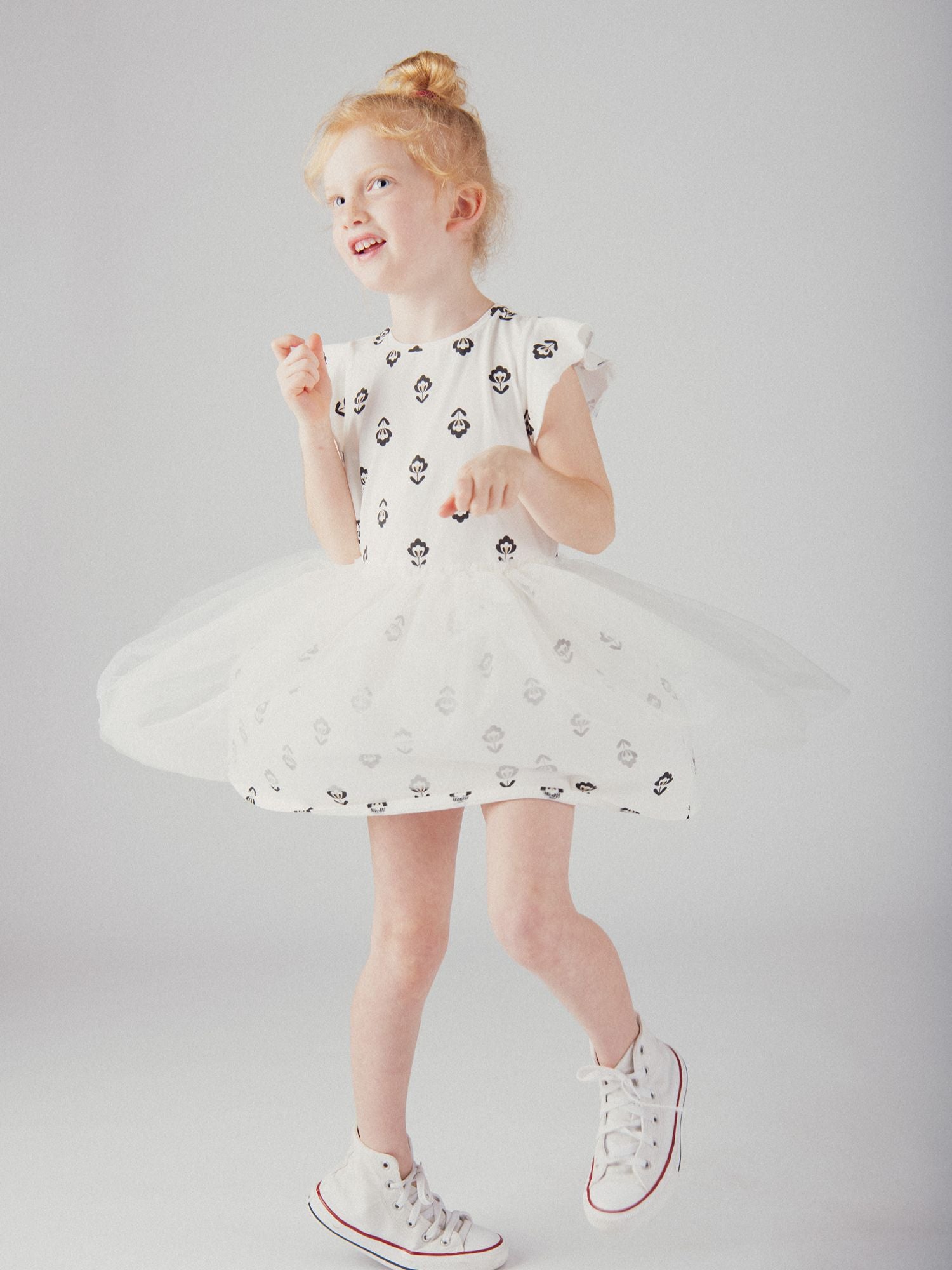 Cream two-material dress for girl