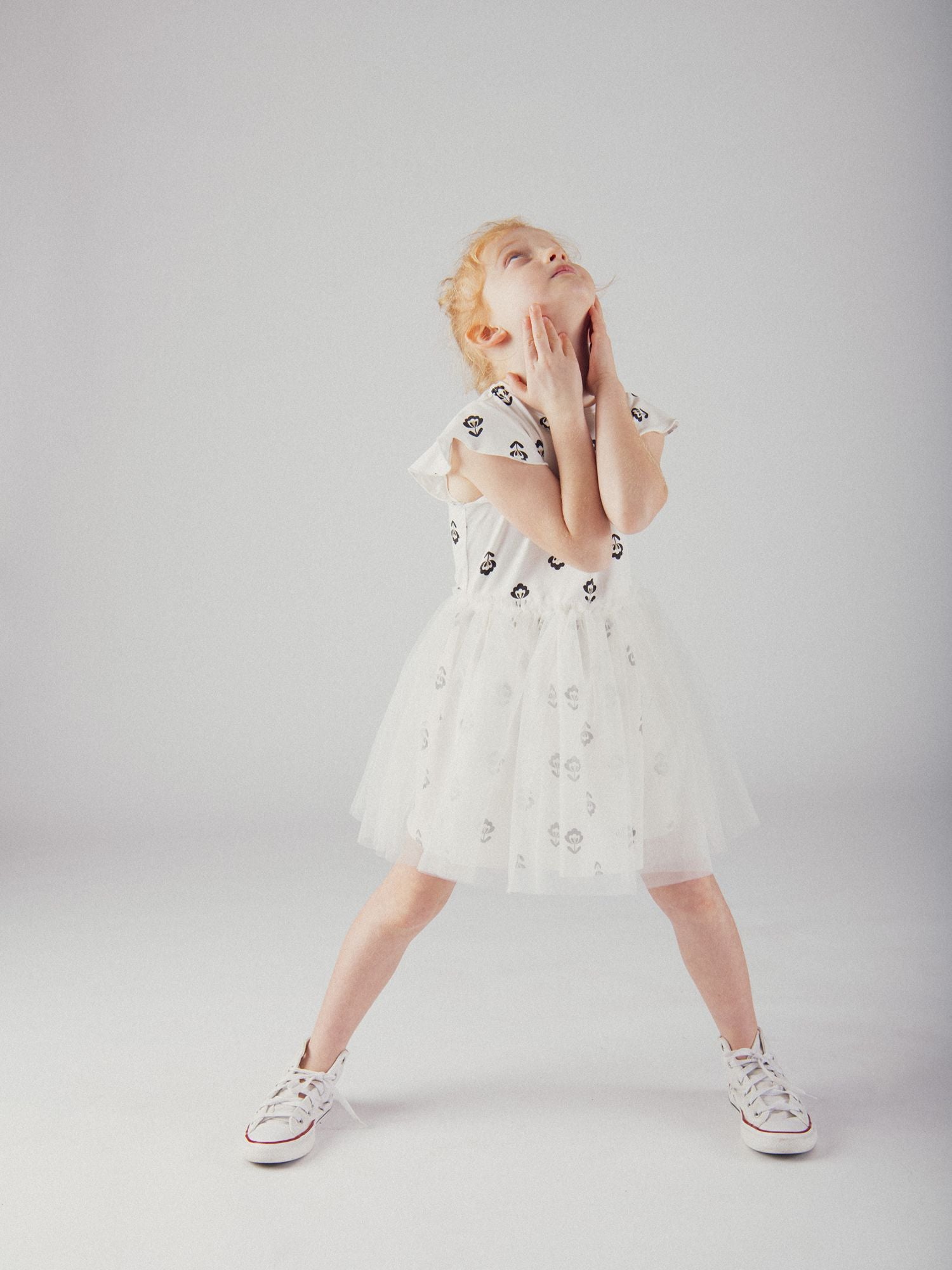 Cream two-material dress for girl