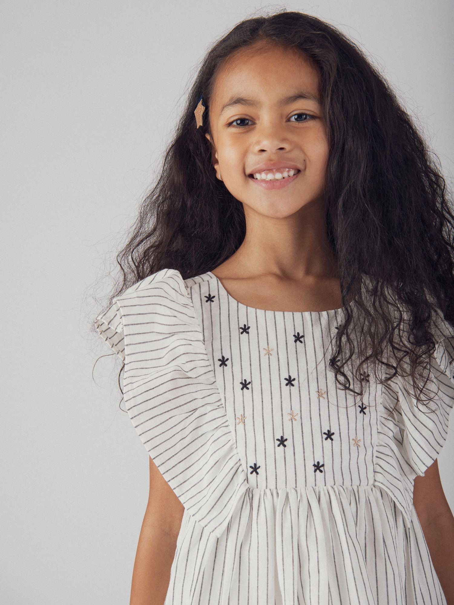 Ecru Dress with Flower Embroidery for Girls