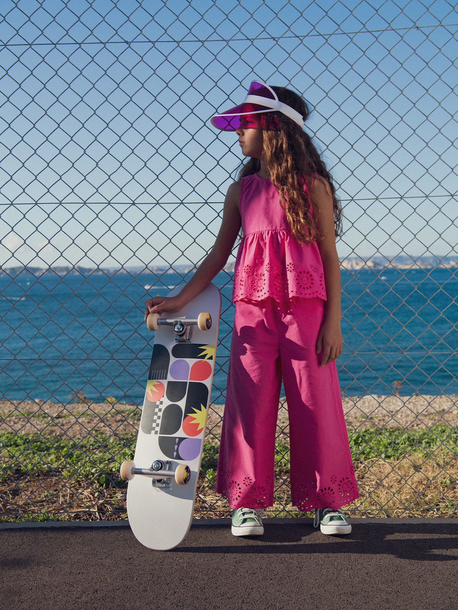 Pink pants with English embroidery for girl