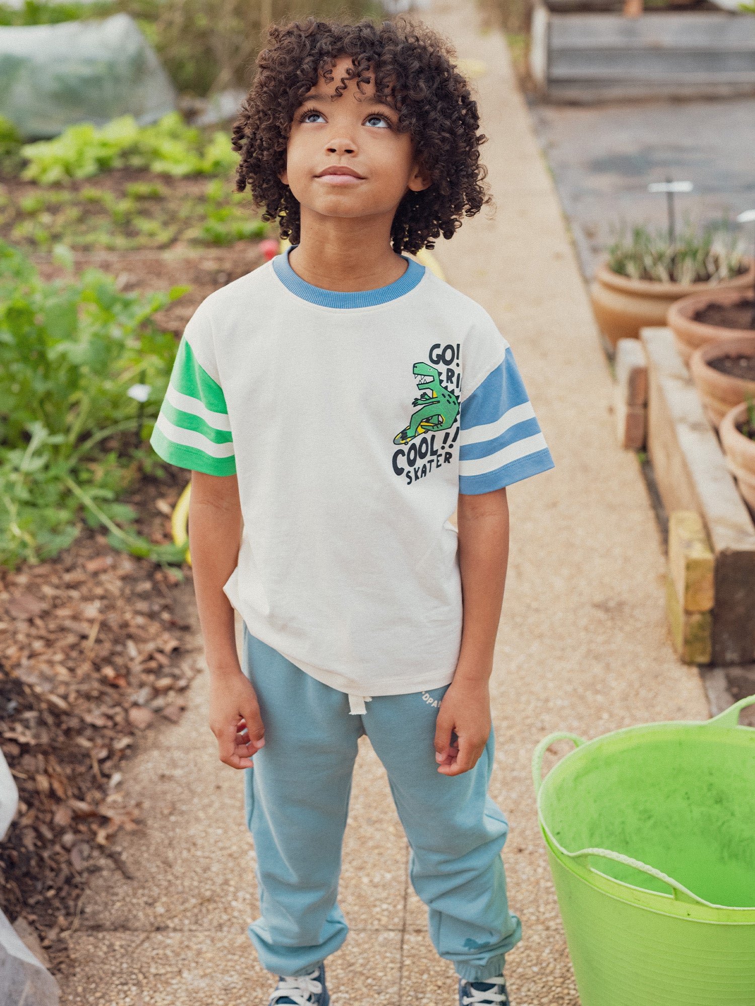 Beige T-Shirt with Dinosaur Animation for Boys