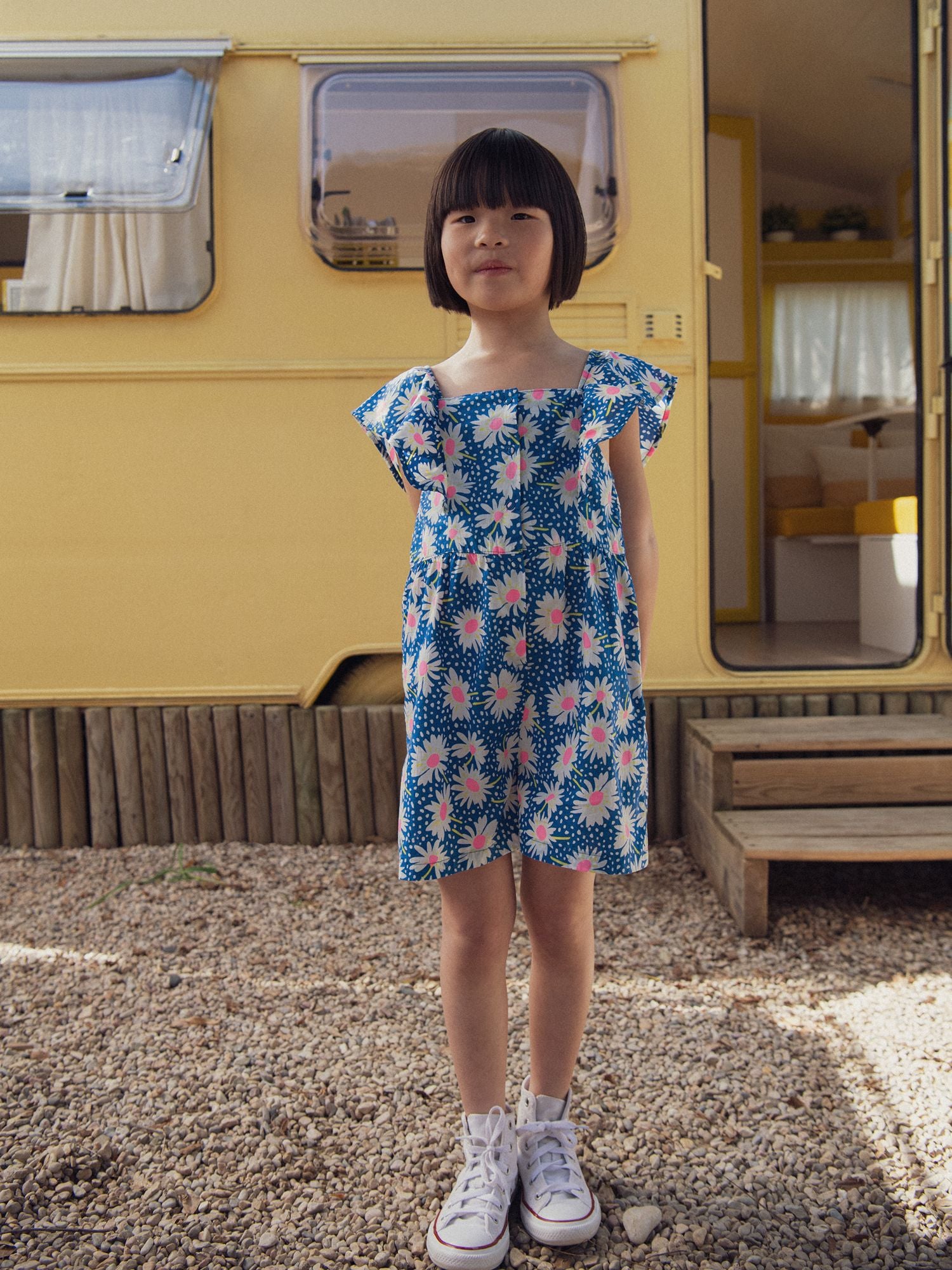 Blue floral print jumpsuit for girls