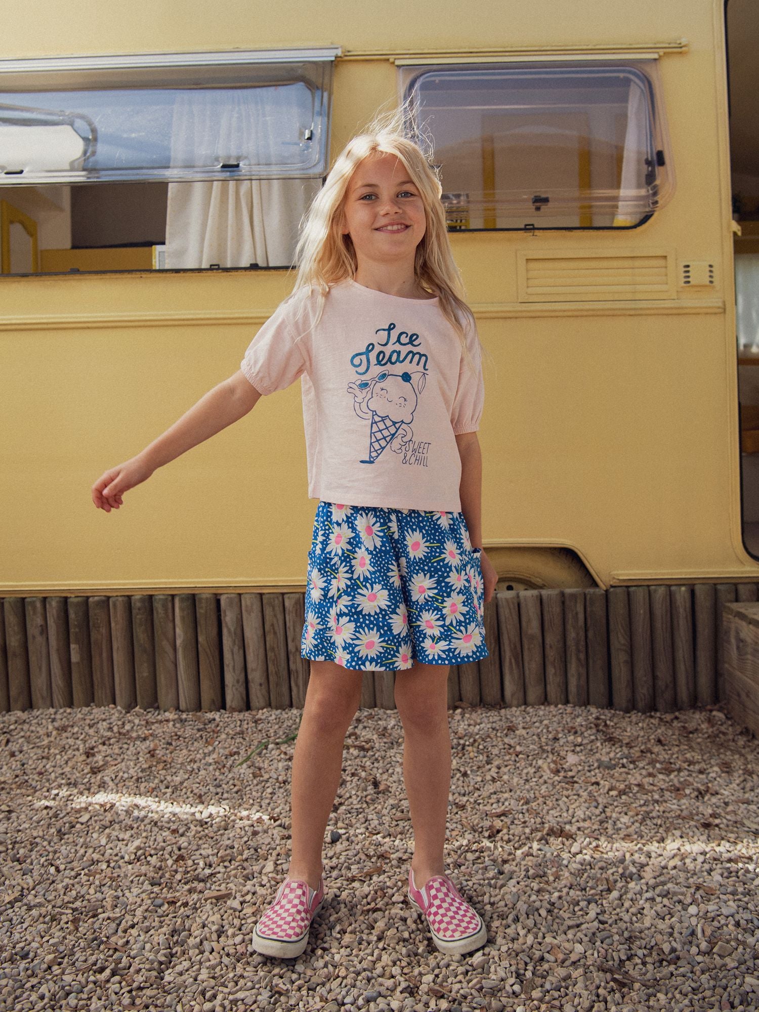Navy blue shorts with floral print for girls