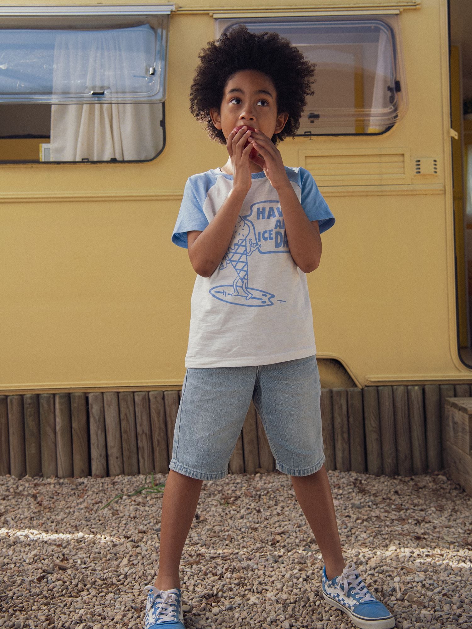 Denim Bermuda with Detachable Toucan Keychain for Boys