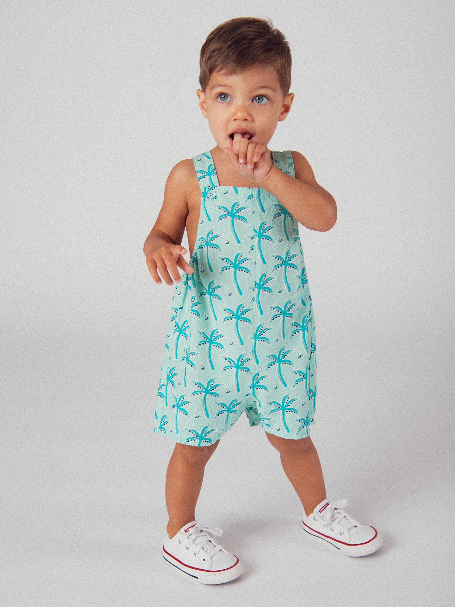 Short Water Green Dungarees with Palm Print for Baby Boys
