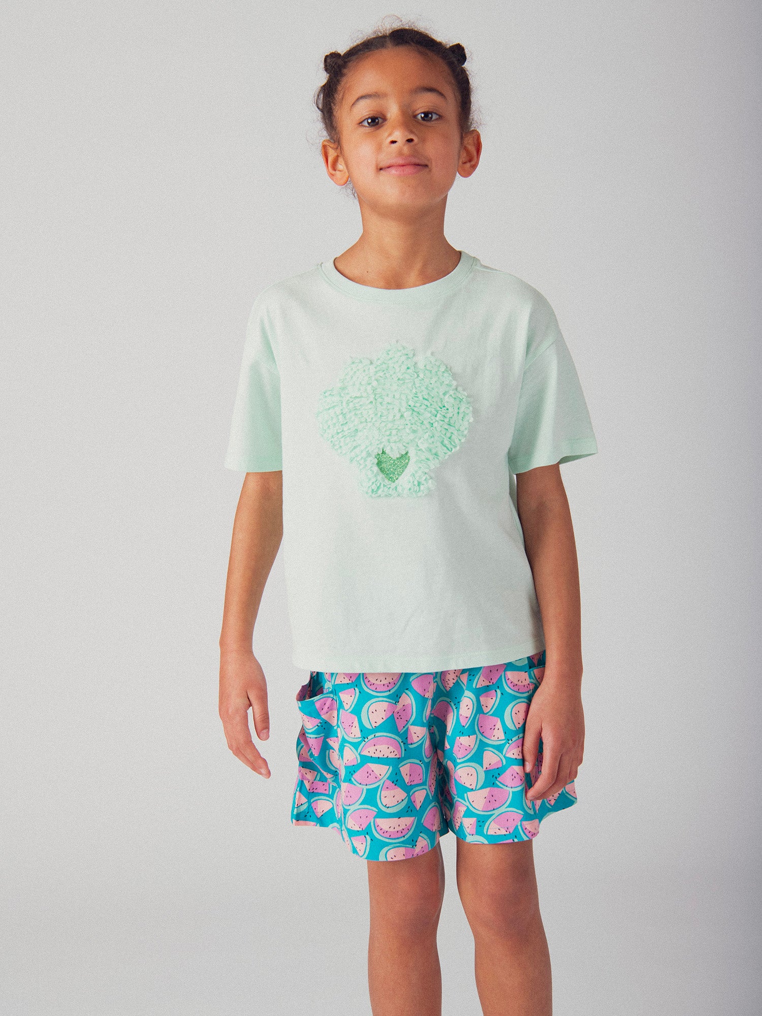 Turquoise T-shirt with 3D shell animation for girls