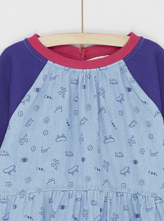 Blue denim and fleece bi-material dress 