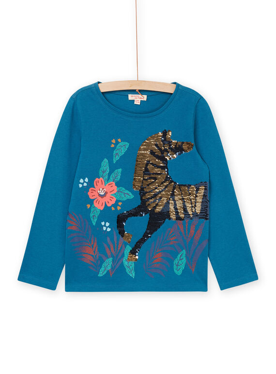 Blue T-shirt with reversible sequins PAMENTEE3 / 22W901U1TML215