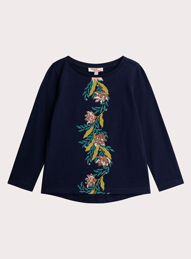 Navy flower t-shirt in pink sequins for girls  VAKLITEE1 / 24W90141TML070