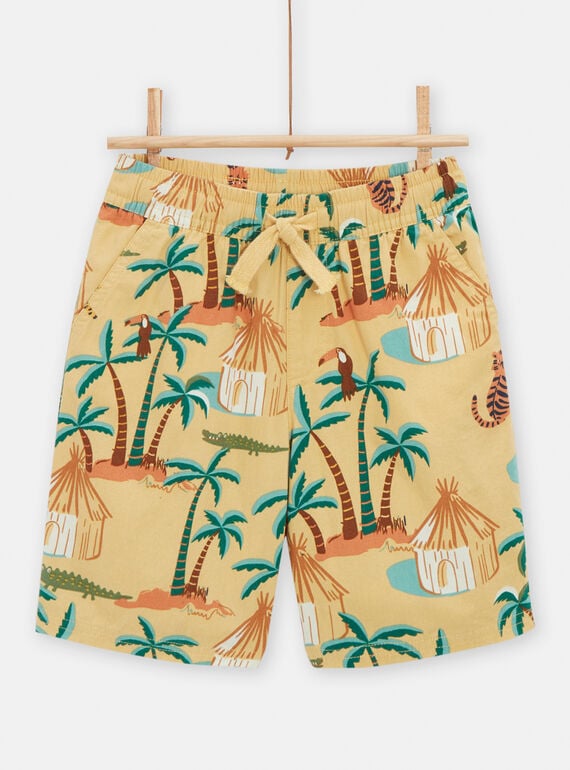Boy's pale yellow Bermuda shorts with savannah print TOLIBER1 / 24S902T2BERB112