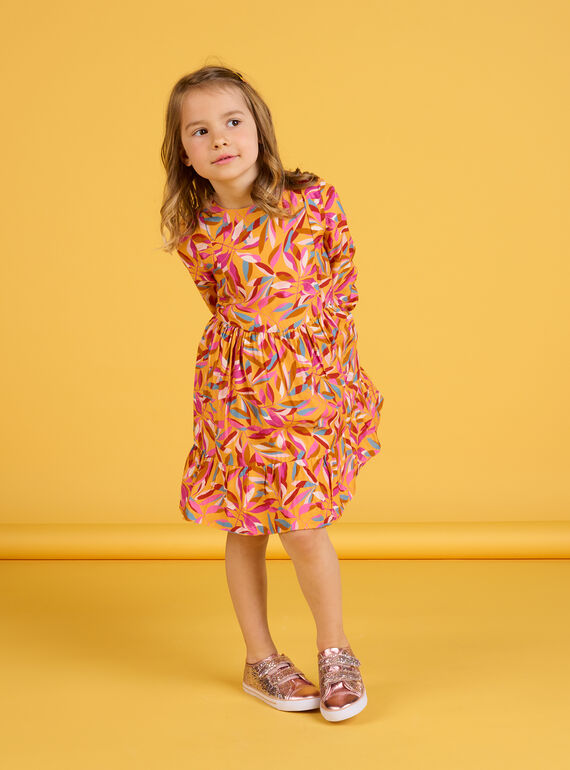 Fluid dress with ruffles and multicolored leaf print PAMOROB1 / 22W901N1ROBB107