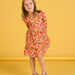 Fluid dress with ruffles and multicolored leaf print