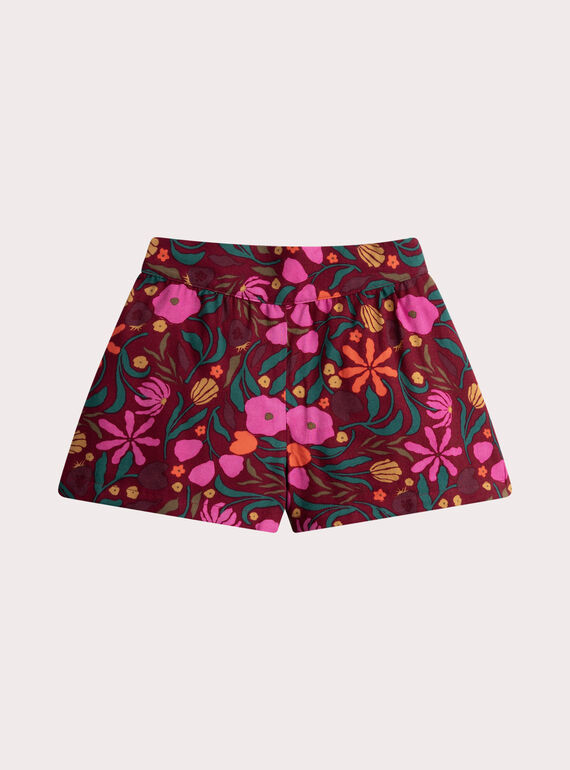 Red floral print shorts for girls  VAKOSHORT / 24W90131SHOF529