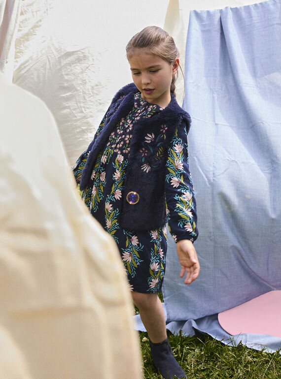 Navy fur reversible cardigan for girls  VAKLICAR1 / 24W90142CAR070