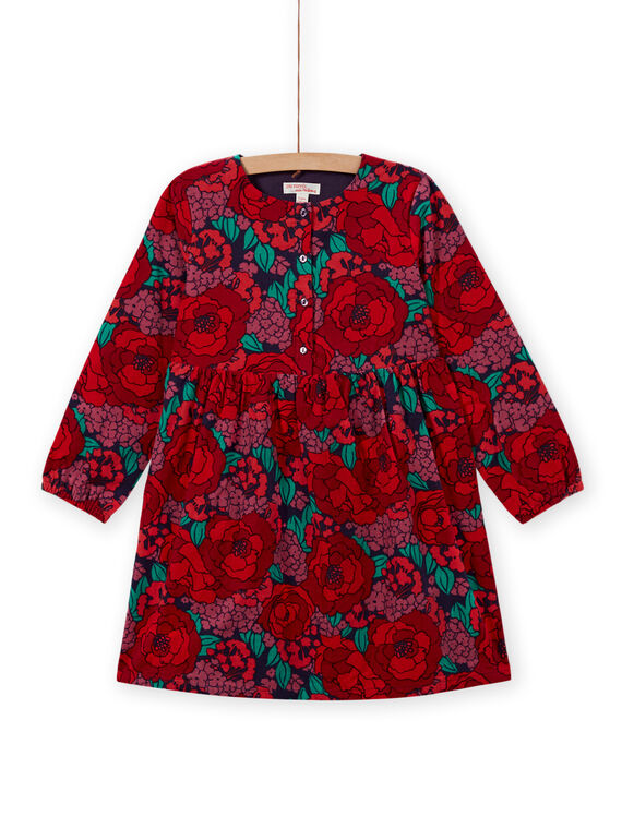 Girl's corduroy floral print long sleeve dress MAFUNROB1 / 21W901M3ROBH703