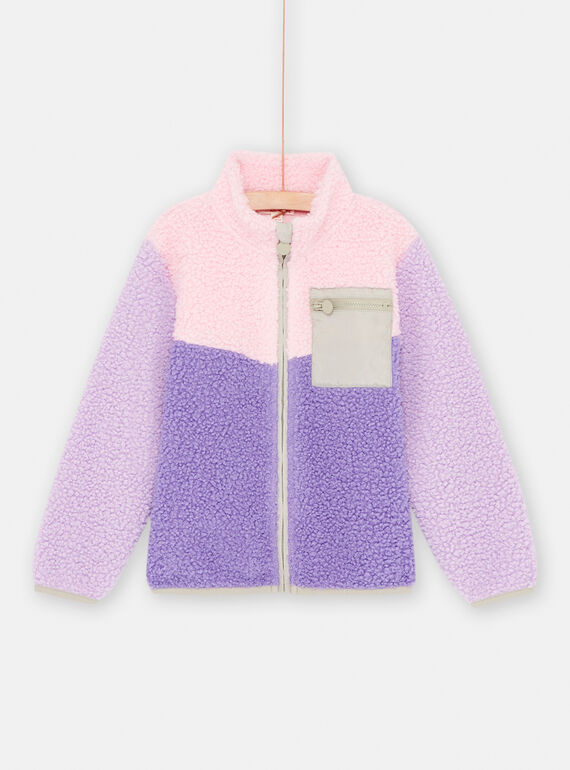 Girl's purple, pink and green sherpa colorblock jacket SAJOCARF2 / 23W901M7CARD326