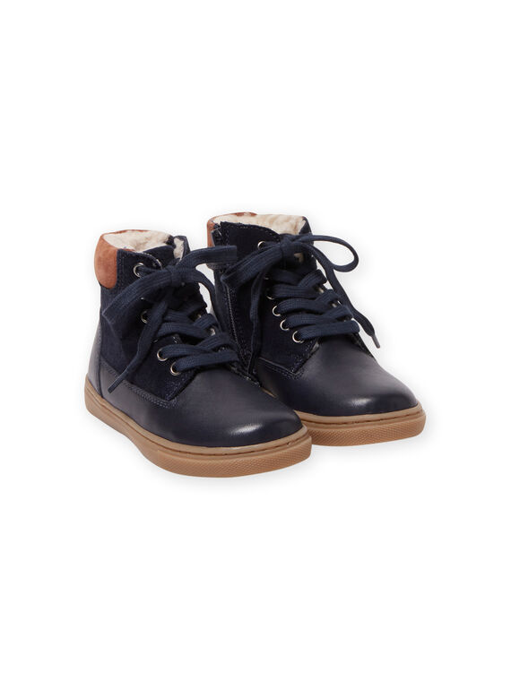 Boys' navy blue lace-up boots MOBASCHARLY / 21XK3682D3F070