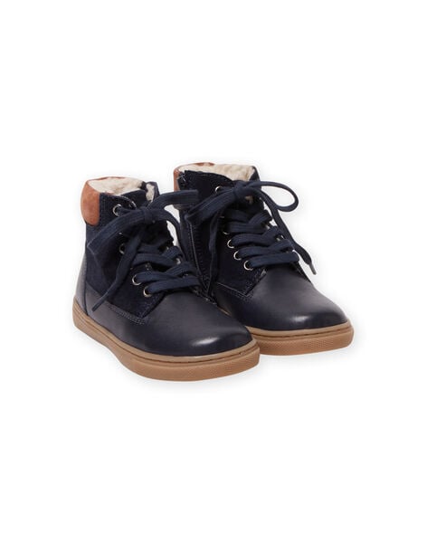 Boys' navy blue lace-up boots MOBASCHARLY / 21XK3682D3F070