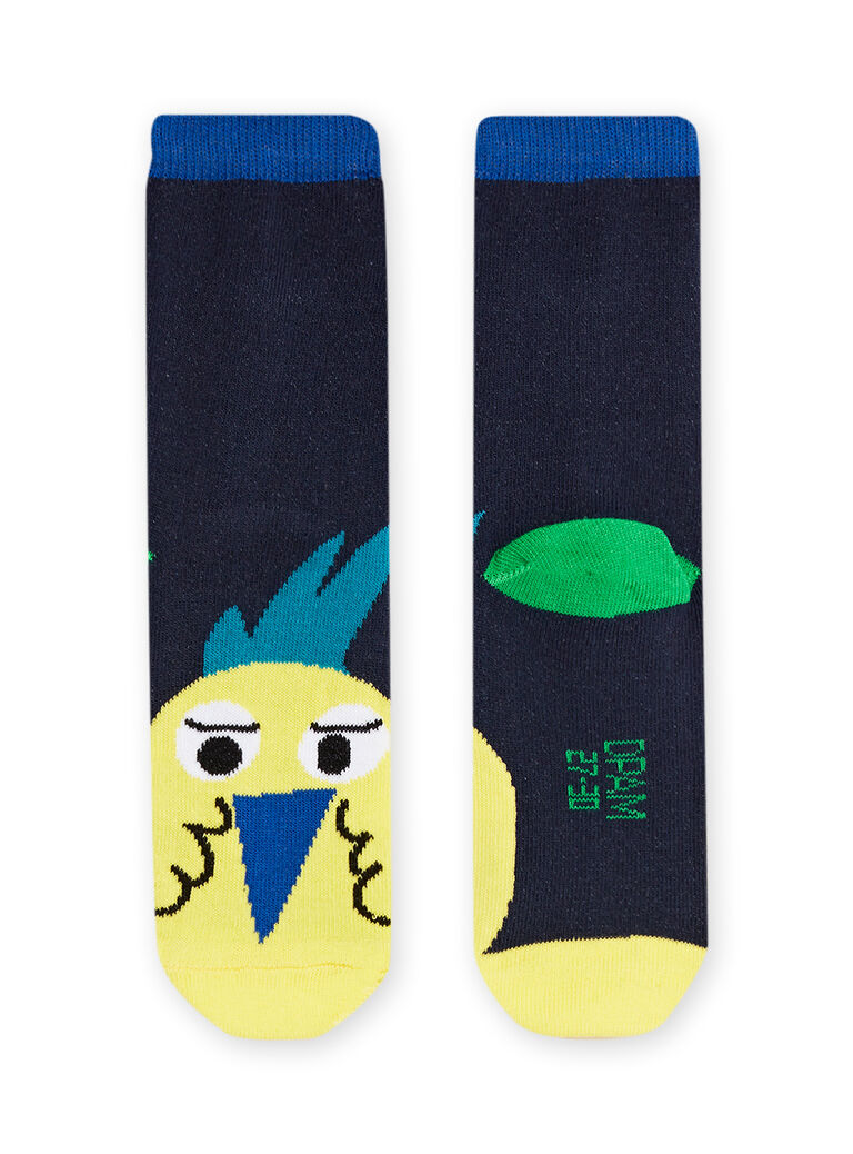 Child boy midnight blue and yellow bird socks NYOGACHO2 / 22SI02O1SOQ705