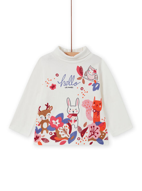 Baby girl's ecru high collar sweater with animal print MIFUNSOUP / 21WG09M1SPL001