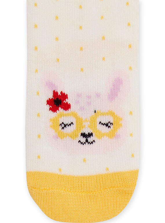 Ecru and yellow socks with animal heads design baby girl NYILUSOQ / 22SI09P1SOQ001