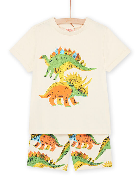 Cream T-shirt and Bermuda set with dinosaur print ROPLAENS2 / 23S902P4ENSA002