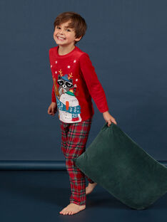 Red velvet pyjama set with Christmas fantasy design for boys MEGOPYJNOANI / 21WH12F1PYJ505