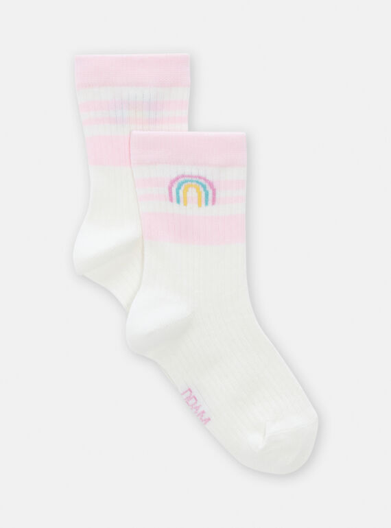 Girls' ecru and pink rainbow sports socks TYAPOCHO2 / 24SI0184SOQ001