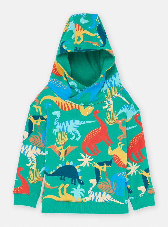 Boy's green hoodie with dinosaur print SOVERSWE / 23W902J1SWE600