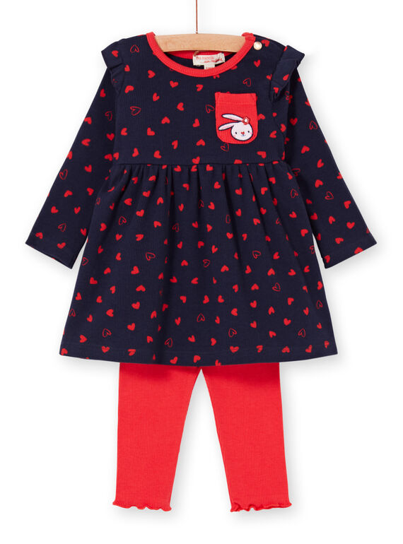 Navy blue dress and baby girl red leggings LIHAENS / 21SG09X1ENS070