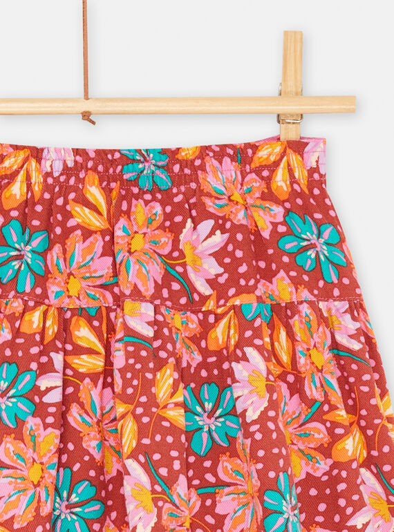 Girls' reversible ruffled skirt in red with floral print SAVERJUP2 / 23W901J1JUPI806