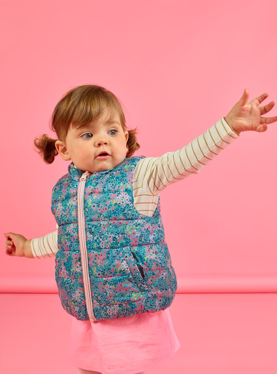 Baby girl's plain and floral print reversible down jacket MIKADOUNEX / 21WG0953D3E612