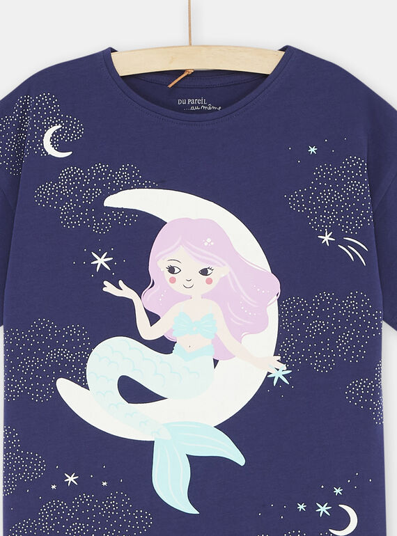 Girl's blue pyjamas with mermaid on the moon motif SEFAPYJMOO / 23WH1131PYJ703