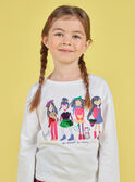 Girl's ecru puffed sleeves T-shirt with reversible sequin print