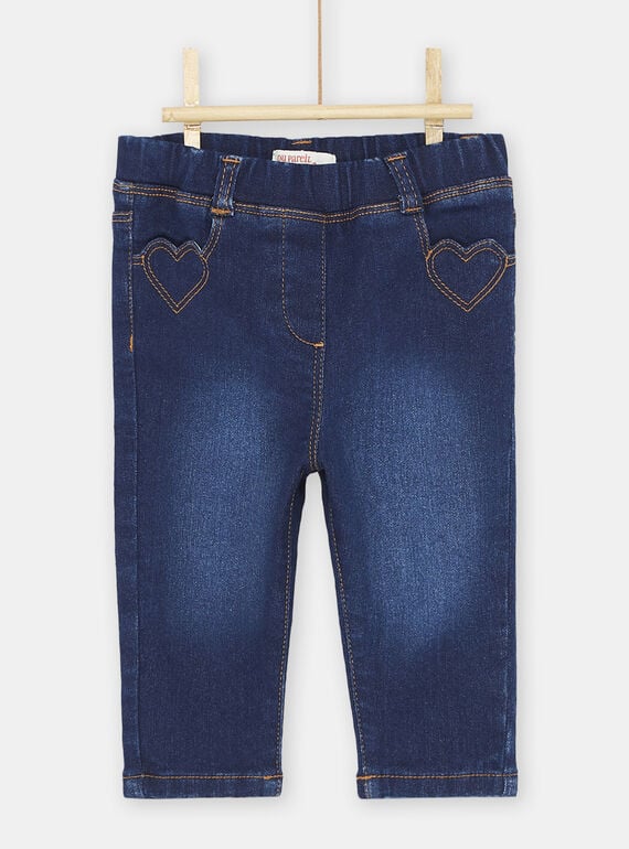 Girl's dark blue jeans with heart-shaped pockets SIJOJEAN / 23WG09B1JEAK005
