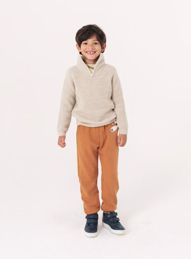 Beige trucker collar sweater for boys  VOBAPUL / 24W902Q1PULA011