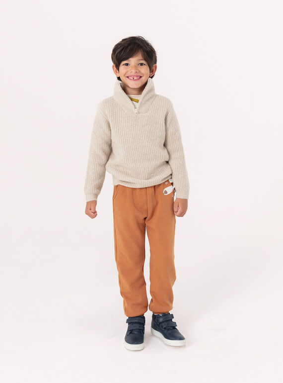 Beige trucker collar sweater for boys  VOBAPUL / 24W902Q1PULA011