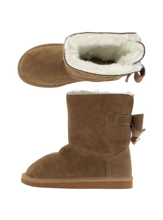 Girls' fur lined leather boots DFBOTTEPAU / 18WK35TAD10804