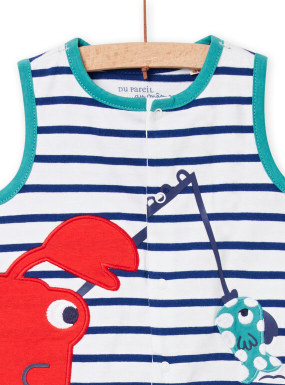 Baby boy white and blue striped jumpsuit NEGAGRECRA / 22SH14H6GRE000