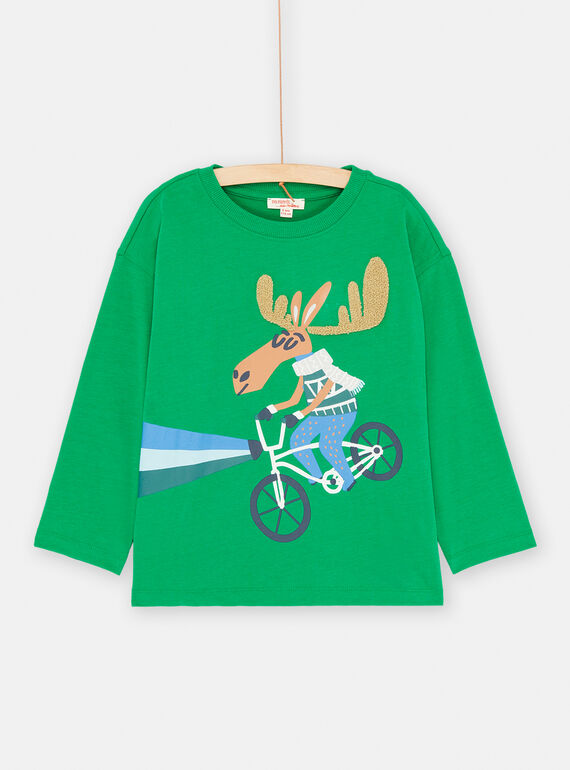 Boy's English green moose T-shirt SODUTEE1 / 23W902P4TMLG625