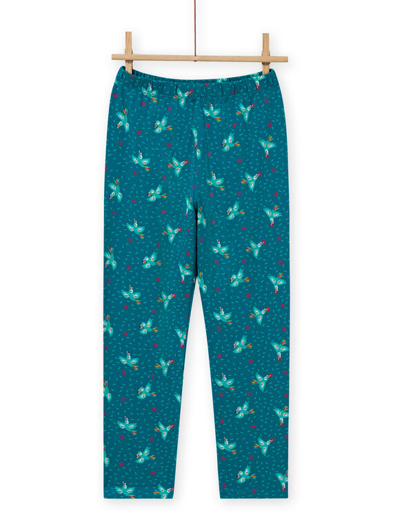 Girl's phosphorescent bird turquoise pajama set MEFAPYJTOU / 21WH1172PYGC217