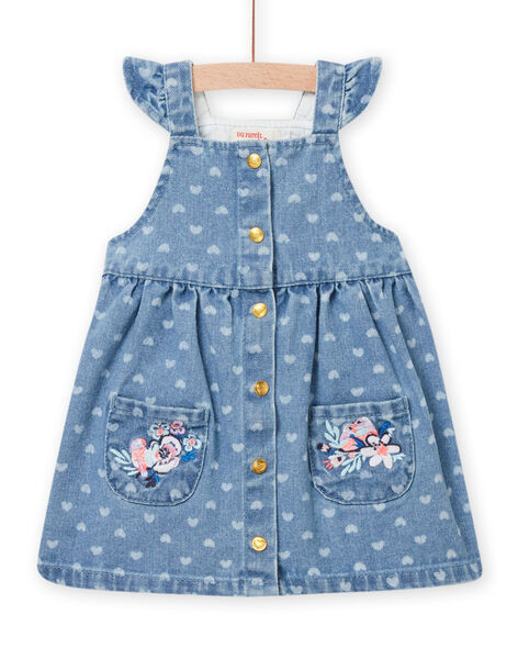 Baby girl denim dress with heart print and pockets NIMOROB1 / 22SG09N1ROBP270