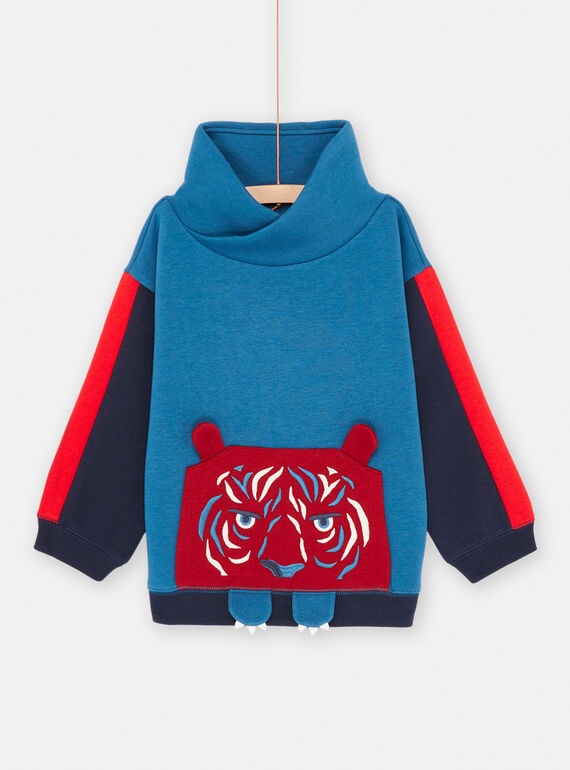 Blue tiger animation sweatshirt, boy SOFORSWE / 23W902K1SWEC226