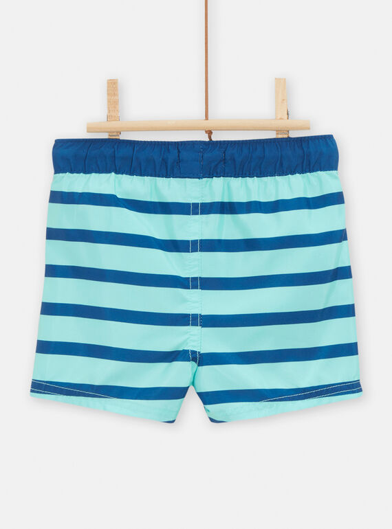 Baby boy turquoise and navy blue striped swim shorts TYUMERUV2 / 24SI10G2MAI209